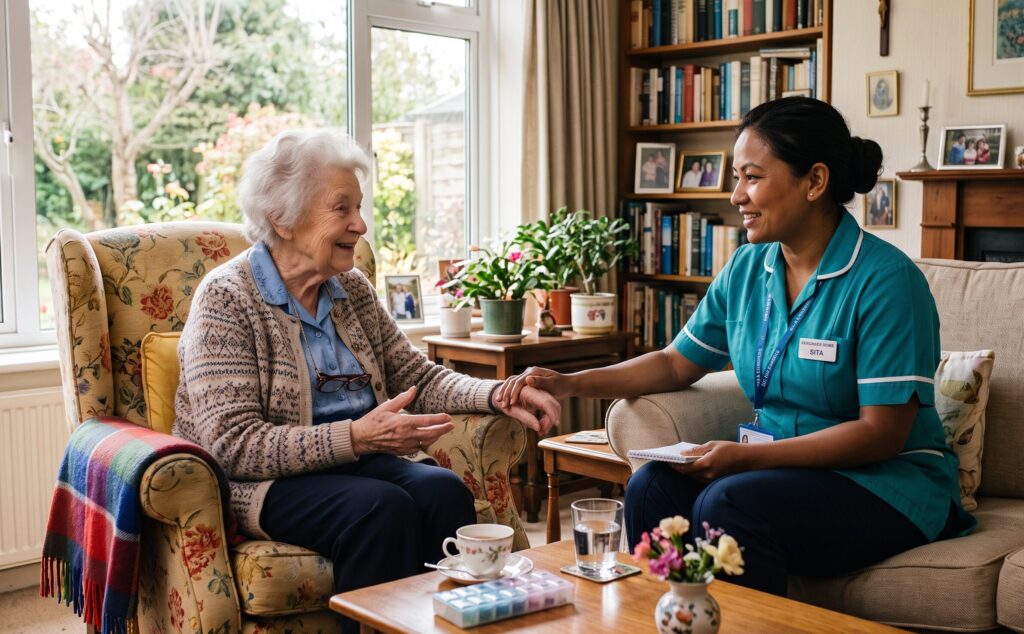 Elderly woman receiving home care support in Hampshire